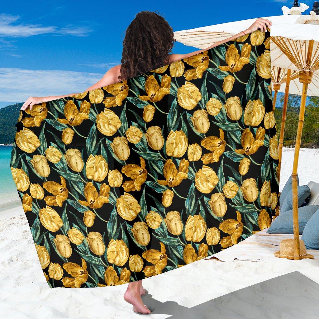 Elegant Yellow Tulip Print Sarong Pareo Wrap