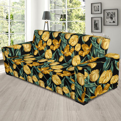 Elegant Yellow Tulip Print Sofa Slipcover-JTAMIGO.COM