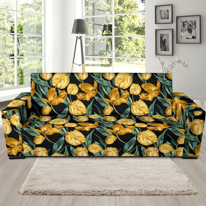 Elegant Yellow Tulip Print Sofa Slipcover-JTAMIGO.COM