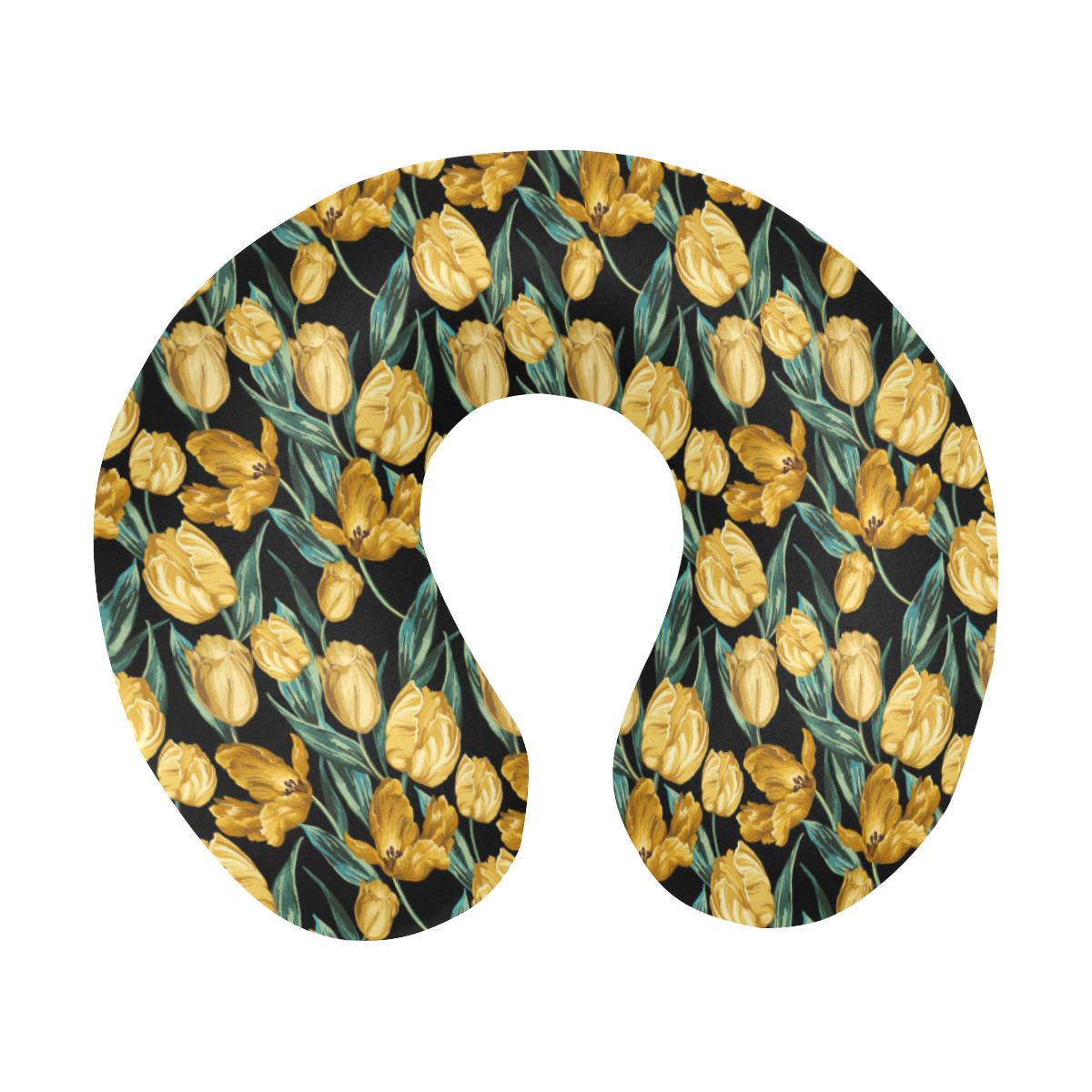 Elegant Yellow Tulip Print U-Shaped Travel Neck Pillow-JTAMIGO.COM