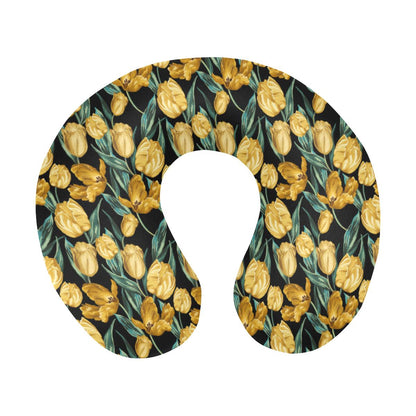 Elegant Yellow Tulip Print U-Shaped Travel Neck Pillow-JTAMIGO.COM