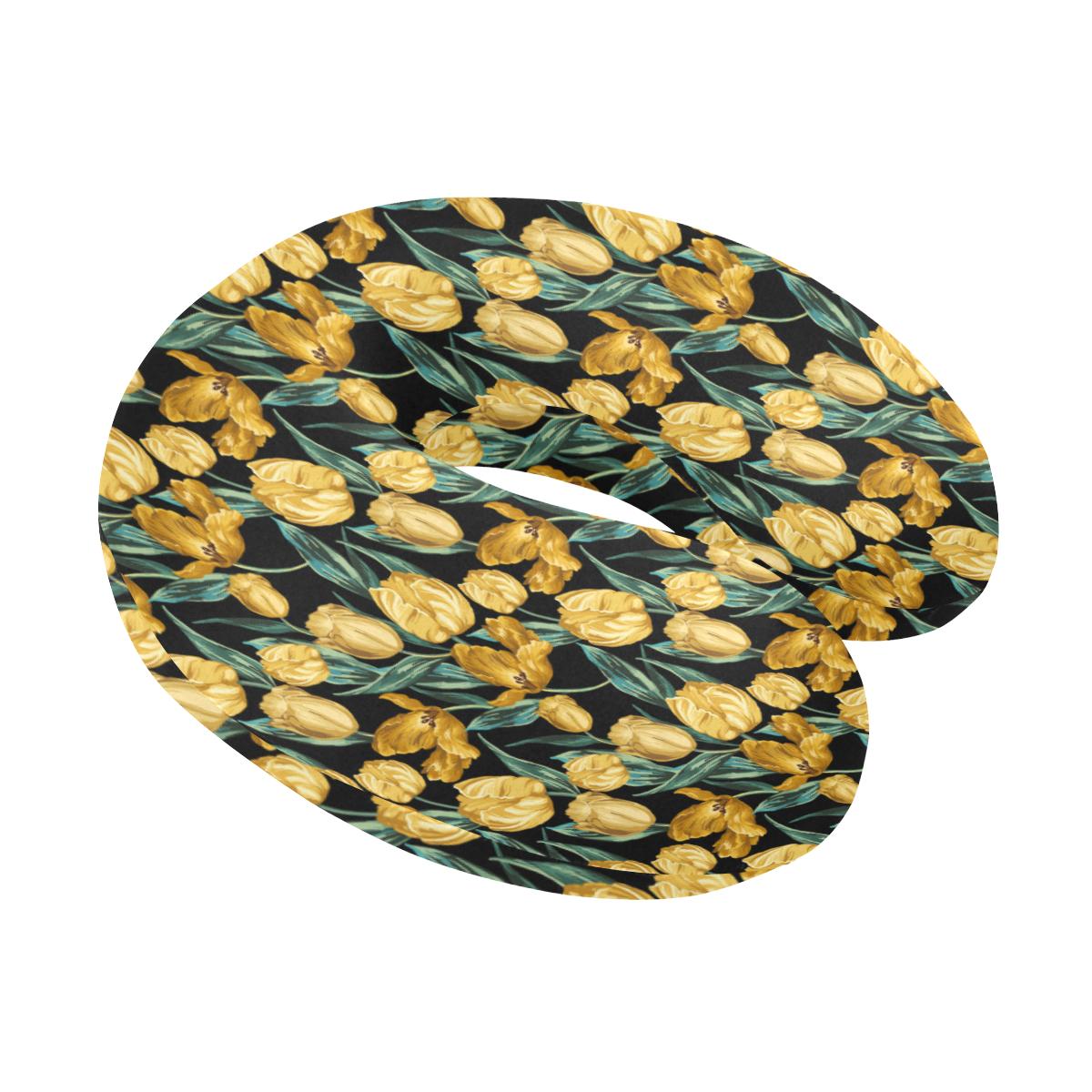 Elegant Yellow Tulip Print U-Shaped Travel Neck Pillow-JTAMIGO.COM