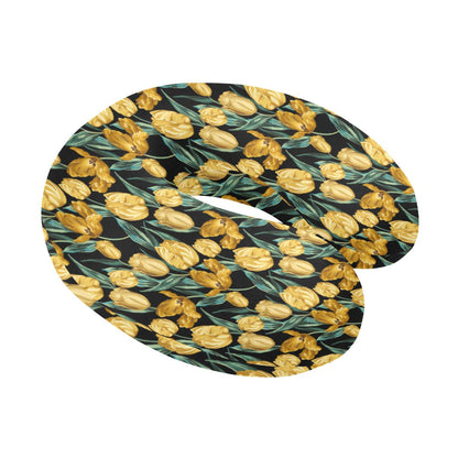 Elegant Yellow Tulip Print U-Shaped Travel Neck Pillow-JTAMIGO.COM