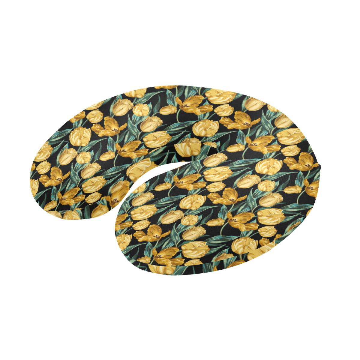 Elegant Yellow Tulip Print U-Shaped Travel Neck Pillow-JTAMIGO.COM