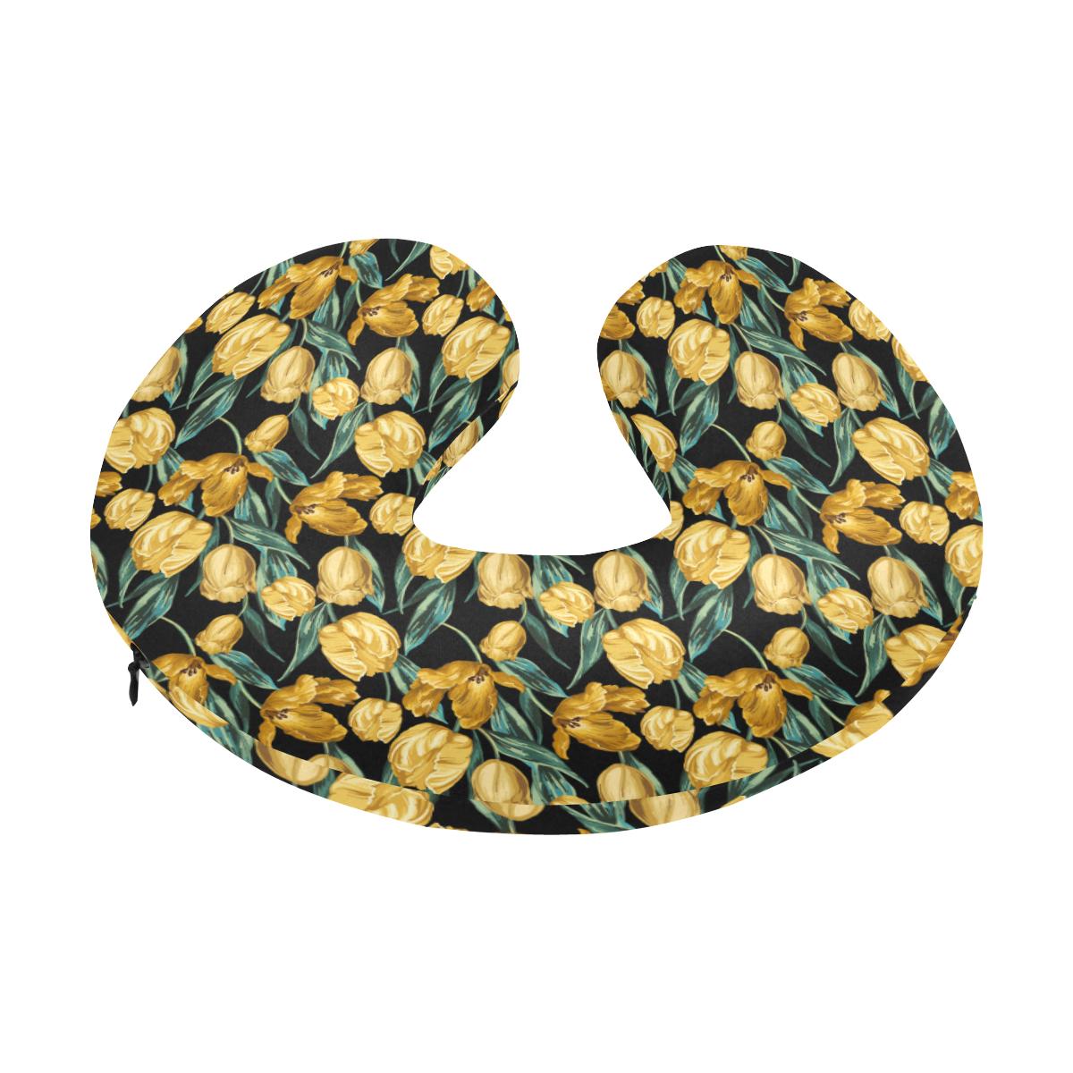 Elegant Yellow Tulip Print U-Shaped Travel Neck Pillow-JTAMIGO.COM