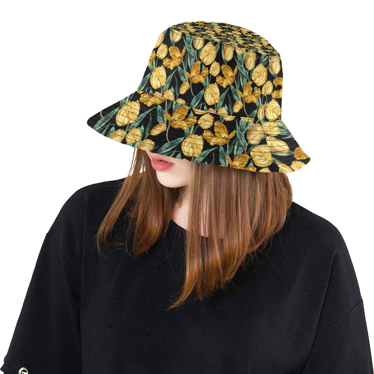 Elegant Yellow Tulip Print Unisex Bucket Hat