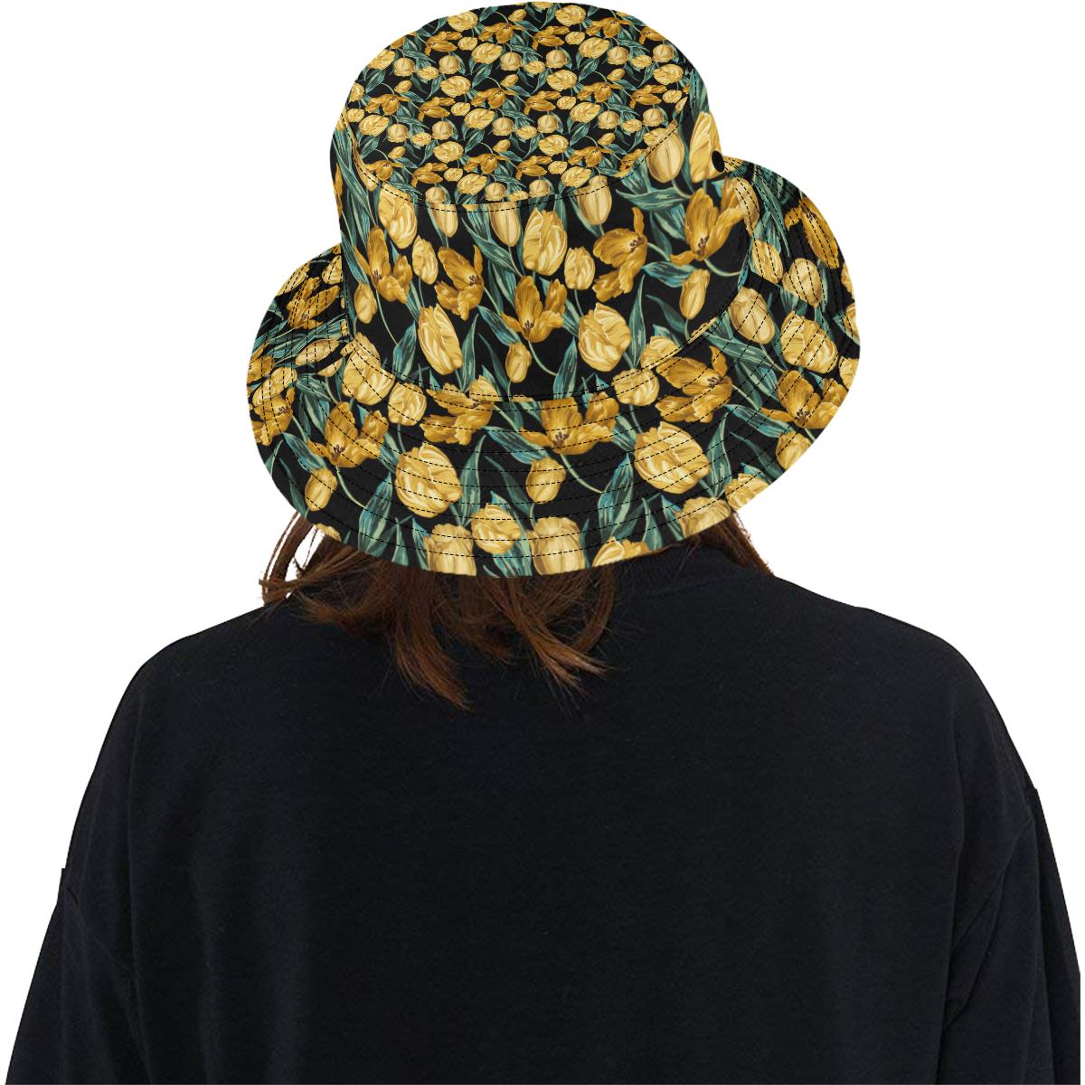 Elegant Yellow Tulip Print Unisex Bucket Hat