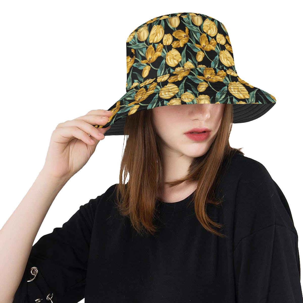 Elegant Yellow Tulip Print Unisex Bucket Hat