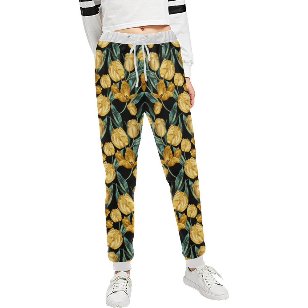 Elegant Yellow Tulip Print Unisex Casual Sweatpants (Model L11)-JTAMIGO.COM