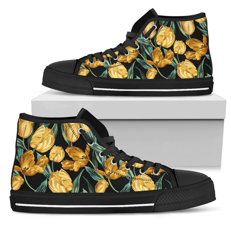 Elegant Yellow Tulip Print Women High Top Shoes