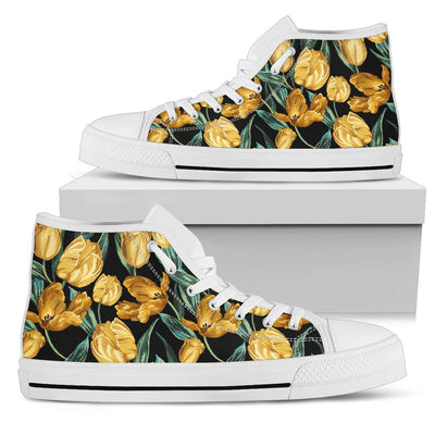 Elegant Yellow Tulip Print Women High Top Shoes