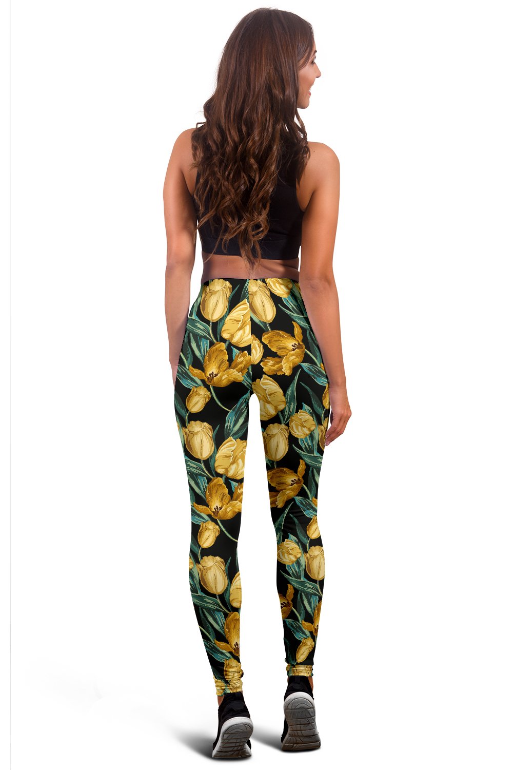 Elegant Yellow Tulip Print Women Leggings