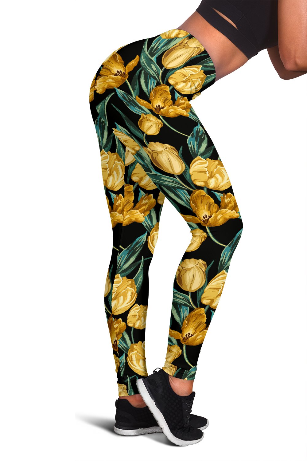 Elegant Yellow Tulip Print Women Leggings