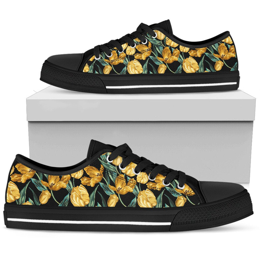 Elegant Yellow Tulip Print Women Low Top Shoes