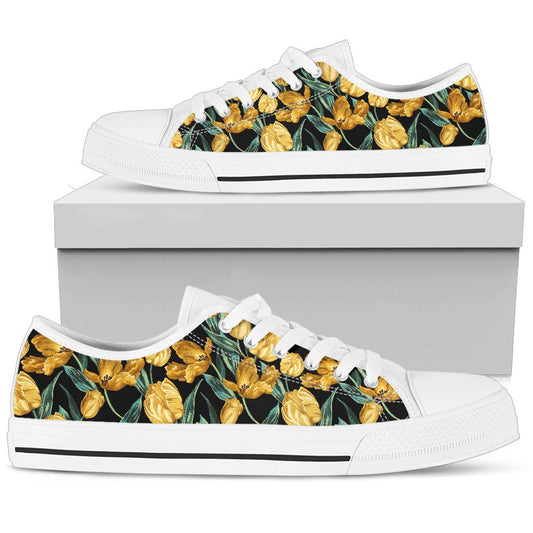 Elegant Yellow Tulip Print Women Low Top Shoes
