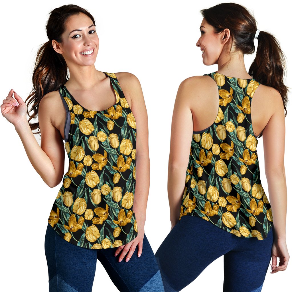 Elegant Yellow Tulip Print Women Racerback Tank Top