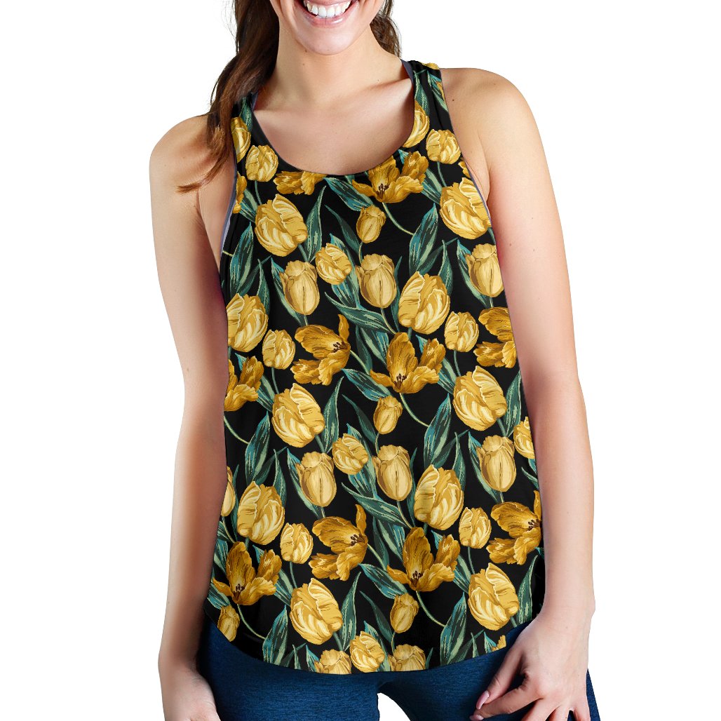 Elegant Yellow Tulip Print Women Racerback Tank Top