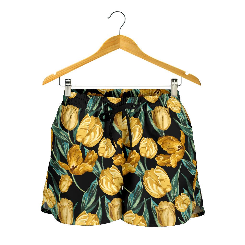 Elegant Yellow Tulip Print Women Shorts-JTAMIGO.COM