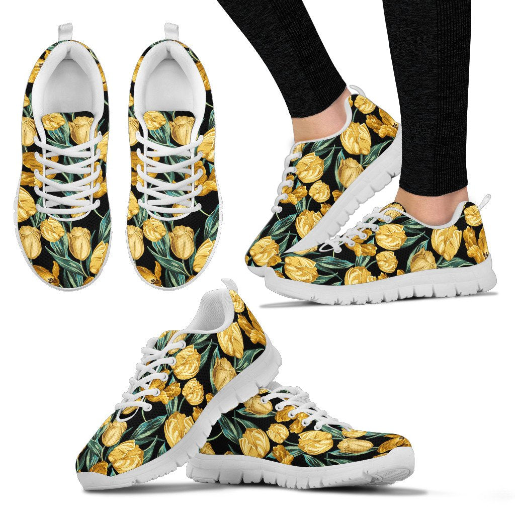 Elegant Yellow Tulip Print Women Sneakers Shoes