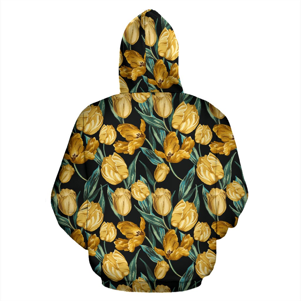 Elegant Yellow Tulip Print Zip Up Hoodie