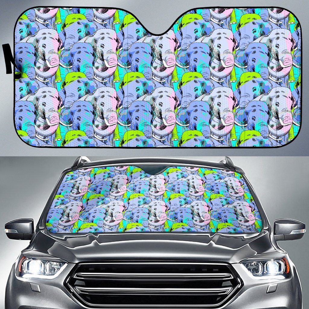 Elephant Art Color Print Pattern Car Sun Shade For Windshield