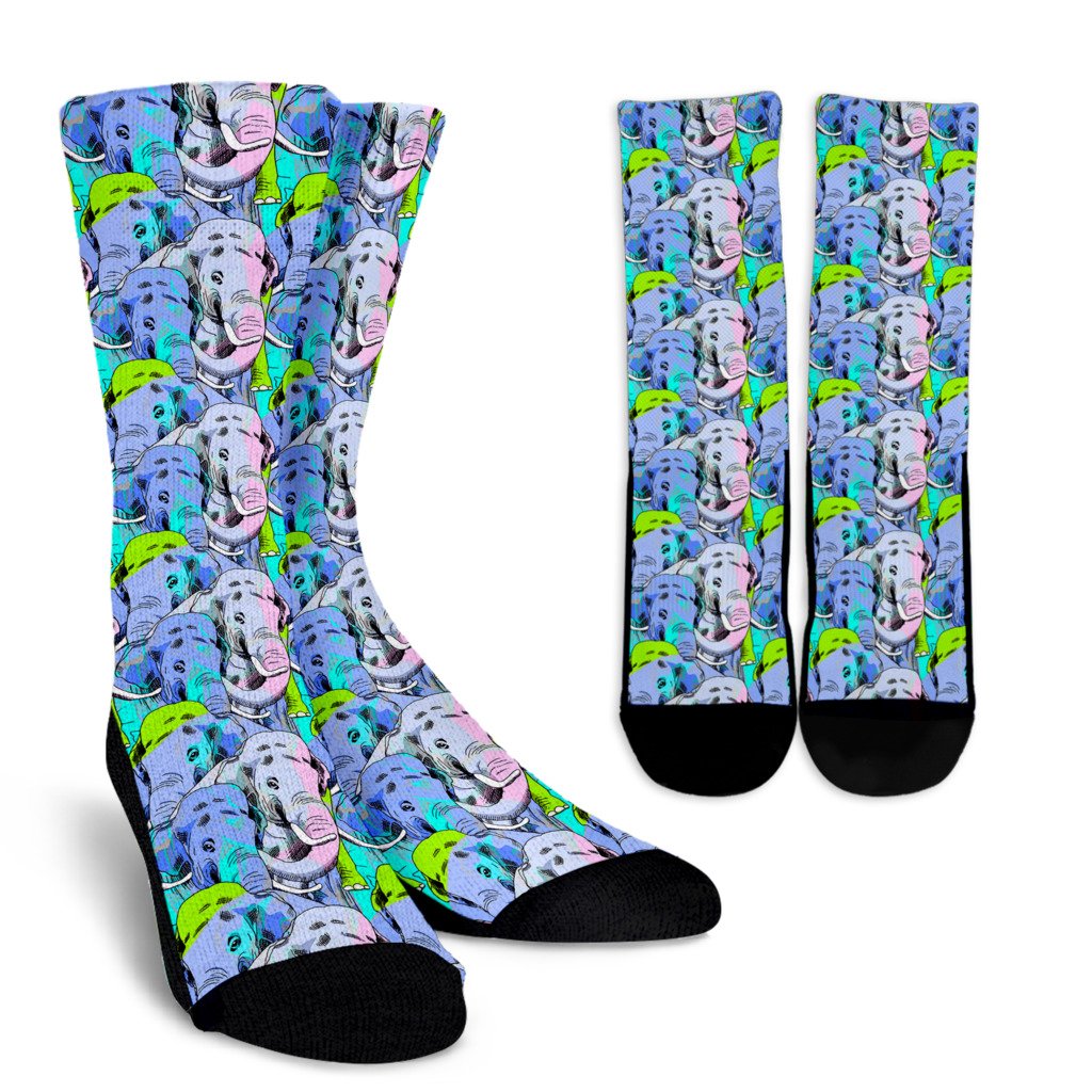 Elephant Art color Print Pattern Crew Socks