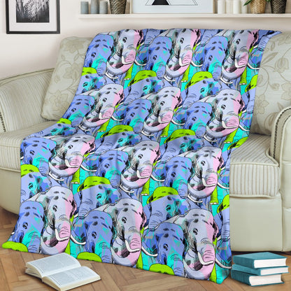 Elephant Art Color Print Pattern Fleece Blanket