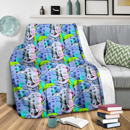 Elephant Art Color Print Pattern Fleece Blanket