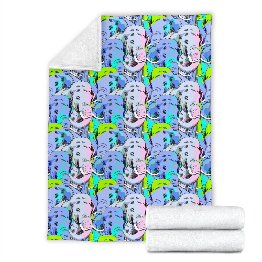 Elephant Art Color Print Pattern Fleece Blanket