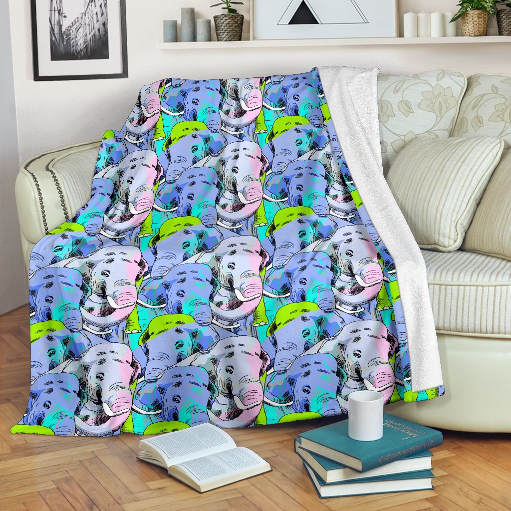Elephant Art Color Print Pattern Fleece Blanket