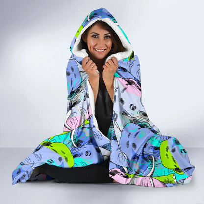 Elephant Art color Print Pattern Hooded Blanket-JTAMIGO.COM