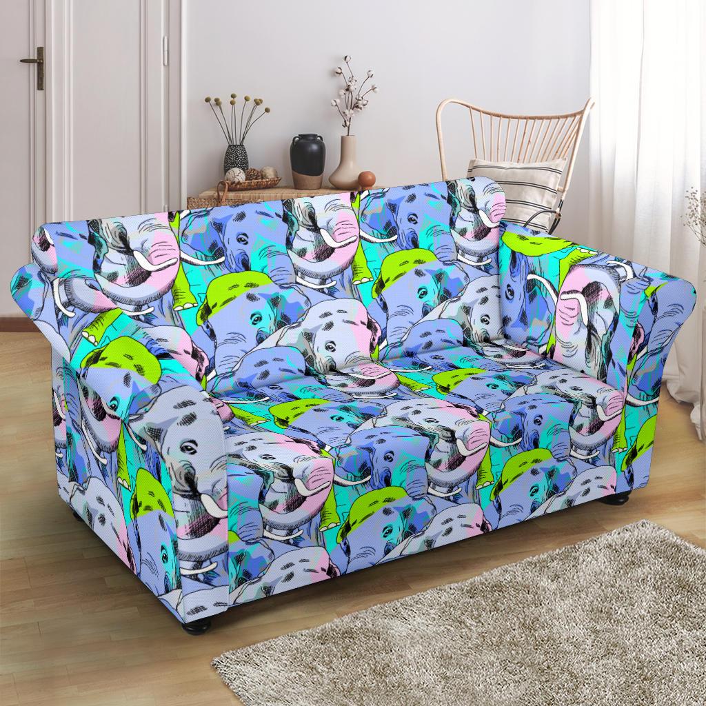 Elephant Art color Print Pattern Loveseat Slipcover-JTAMIGO.COM
