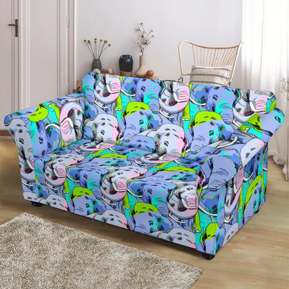 Elephant Art color Print Pattern Loveseat Slipcover-JTAMIGO.COM