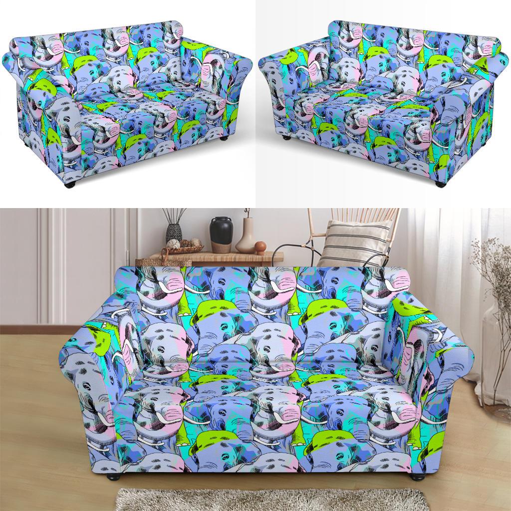 Elephant Art color Print Pattern Loveseat Slipcover-JTAMIGO.COM