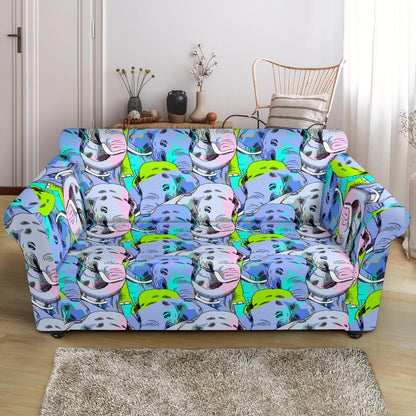 Elephant Art color Print Pattern Loveseat Slipcover-JTAMIGO.COM