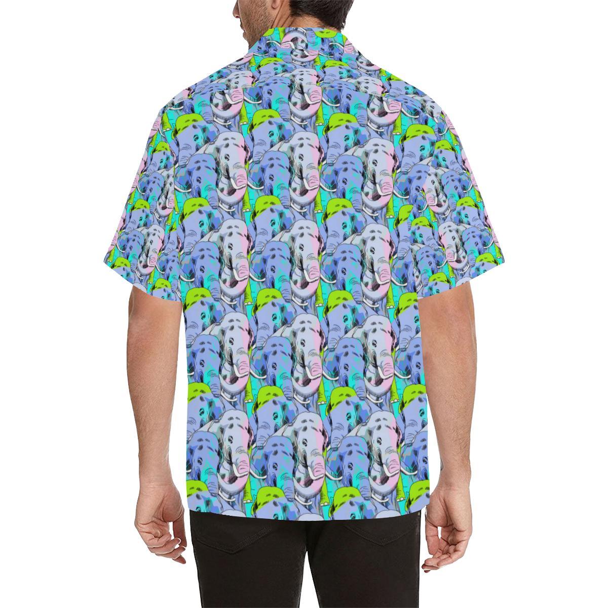 Elephant Art color Print Pattern Men Aloha Hawaiian Shirt