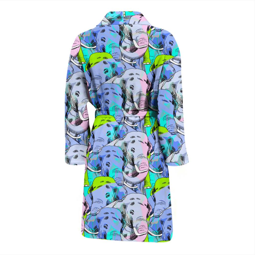 Elephant Art color Print Pattern Men Bath Robe-JTAMIGO.COM