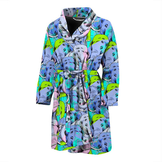 Elephant Art color Print Pattern Men Bath Robe-JTAMIGO.COM