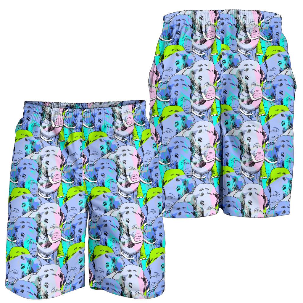 Elephant Art color Print Pattern Mens Shorts-JTAMIGO.COM