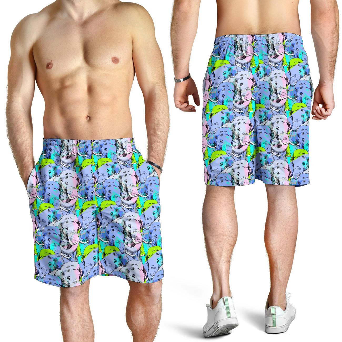 Elephant Art color Print Pattern Mens Shorts-JTAMIGO.COM