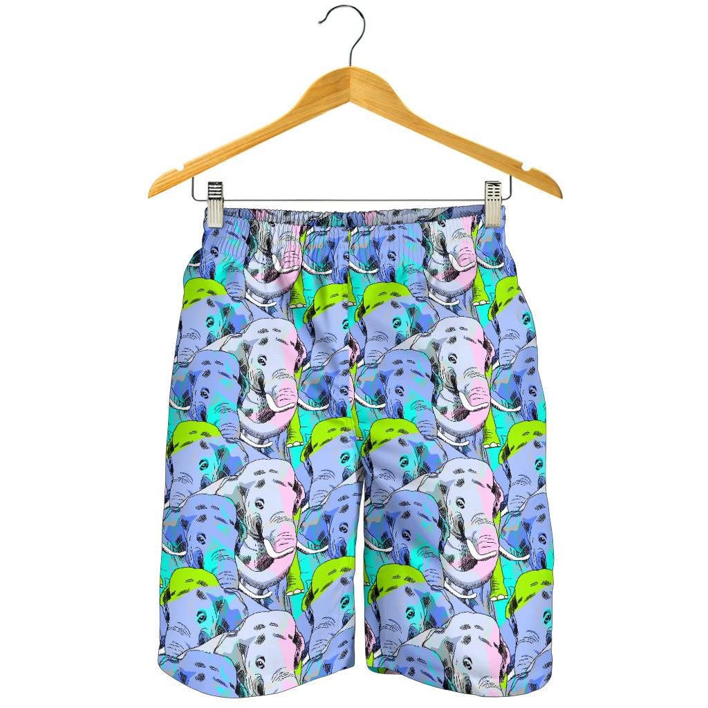 Elephant Art color Print Pattern Mens Shorts-JTAMIGO.COM