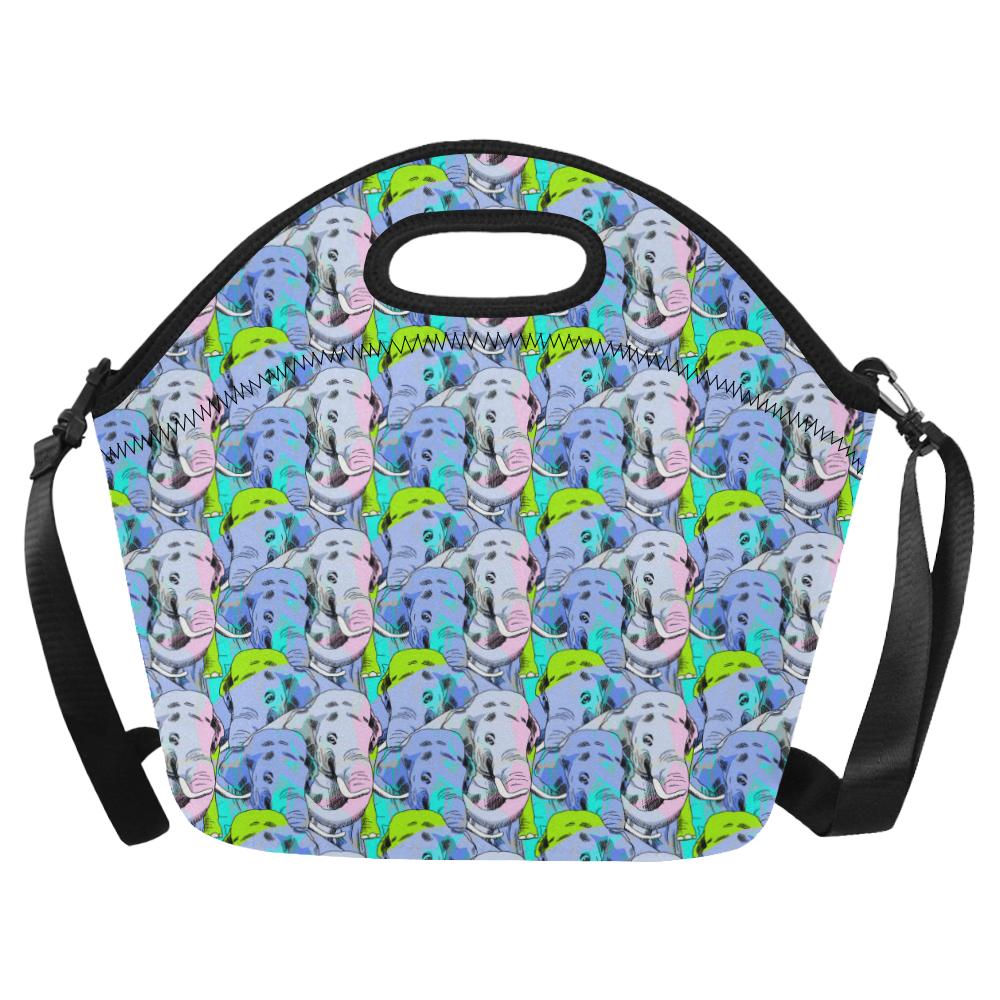 Elephant Art color Print Pattern Neoprene Lunch Bag (Model 1669)(Large)-JTAMIGO.COM