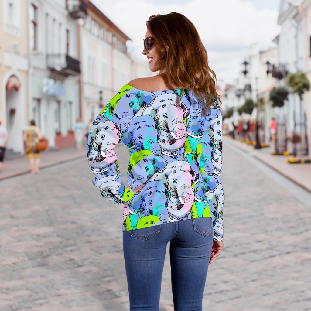 Elephant Art color Print Pattern Off Shoulder Sweatshirt