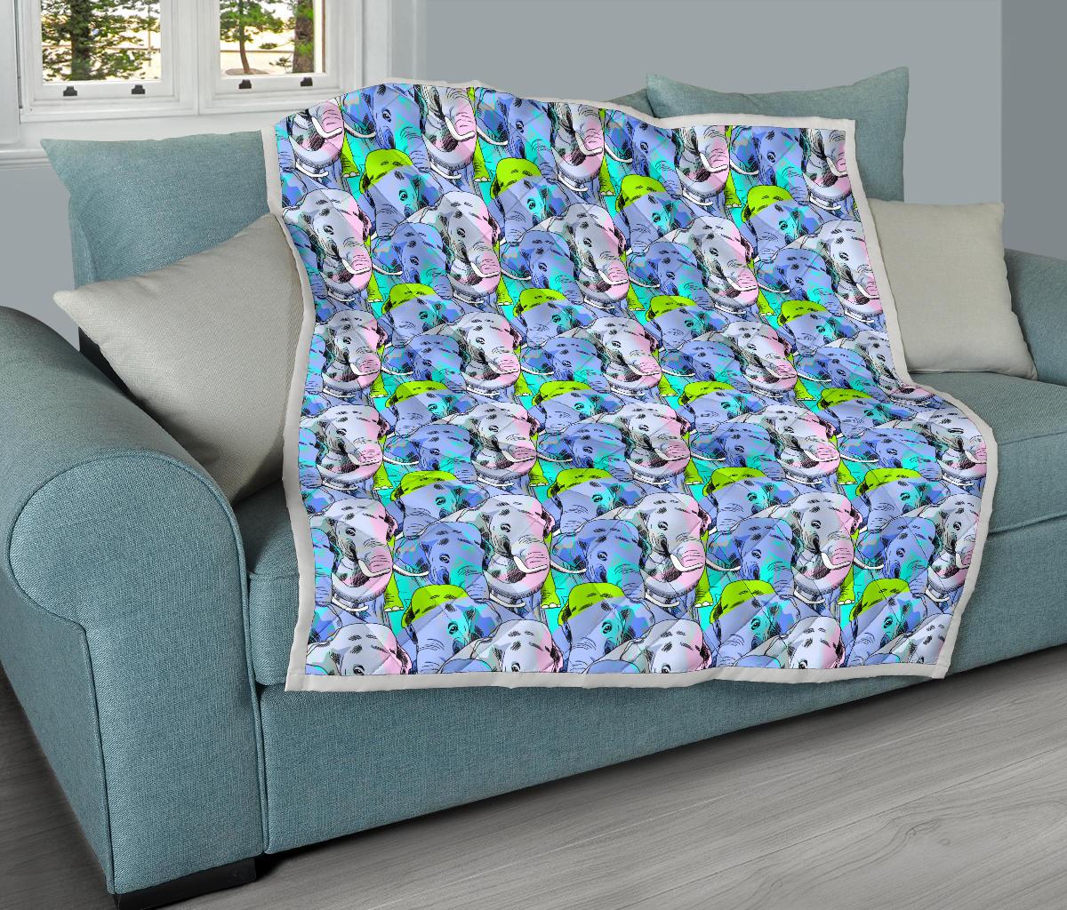 Elephant Art color Print Pattern Premium Quilt-JTAMIGO.COM