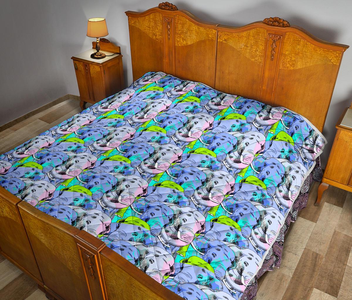 Elephant Art color Print Pattern Premium Quilt-JTAMIGO.COM