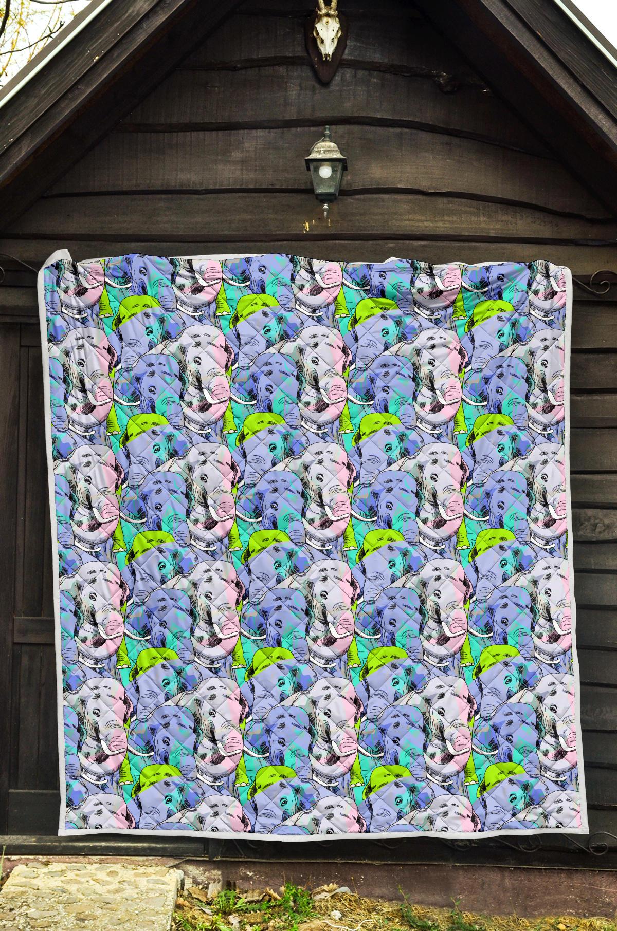 Elephant Art color Print Pattern Premium Quilt-JTAMIGO.COM