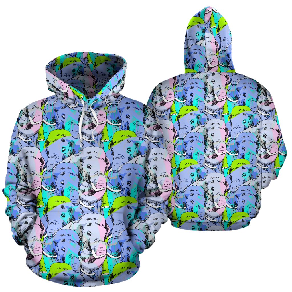 Elephant Art color Print Pattern Pullover Hoodie