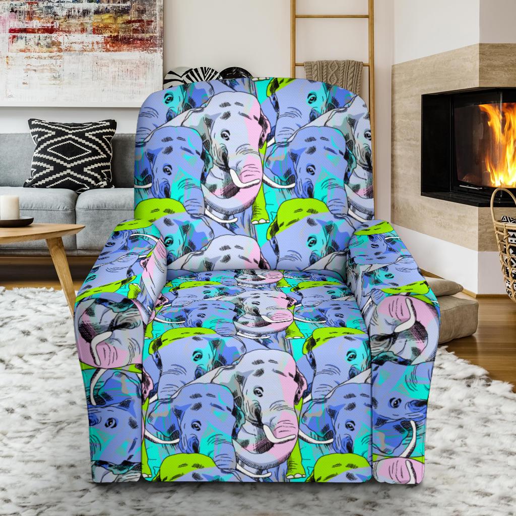 Elephant Art color Print Pattern Single Sofa Slipcover -JTAMIGO.COM