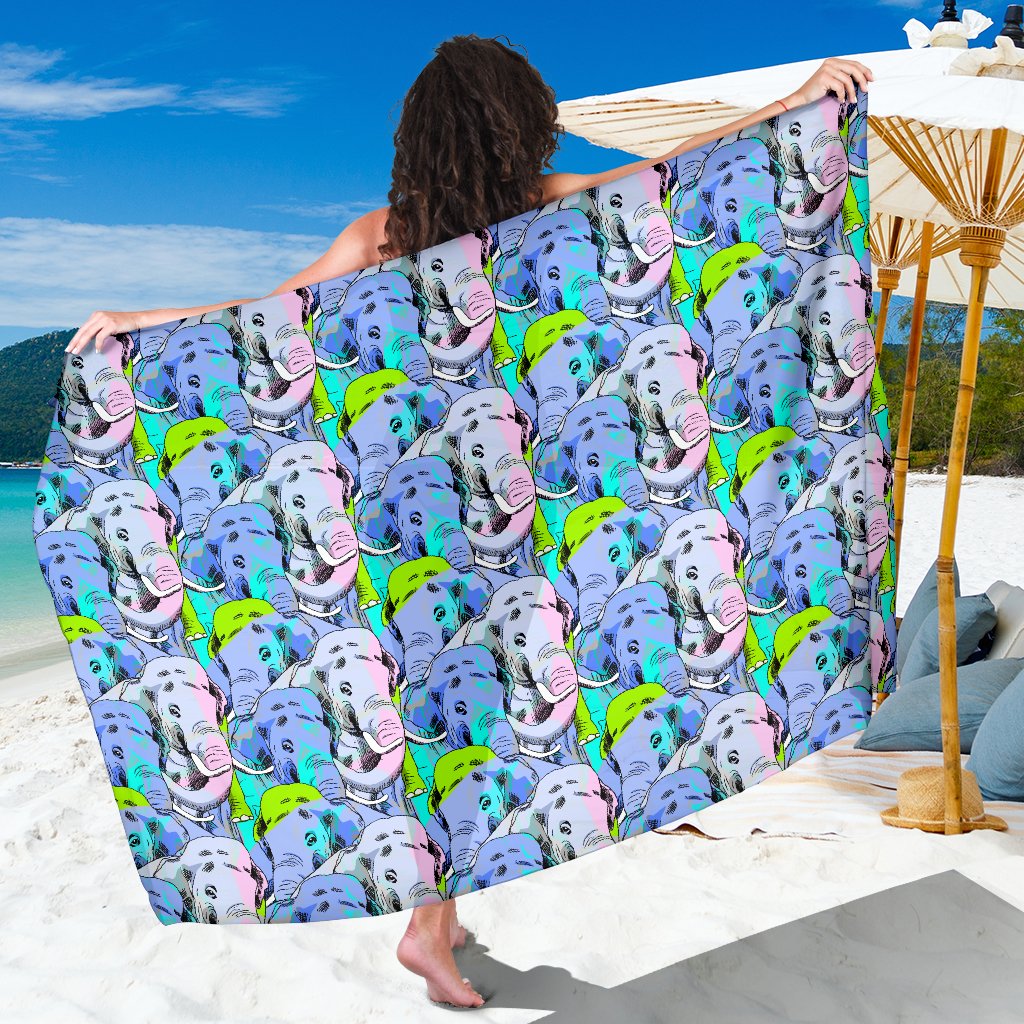 Elephant Art color Print Pattern Sarong Pareo Wrap