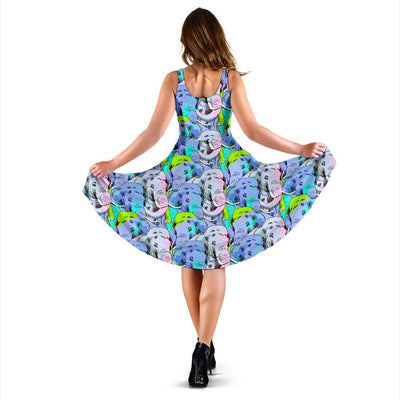Elephant Art Color Print Pattern Sleeveless Dress